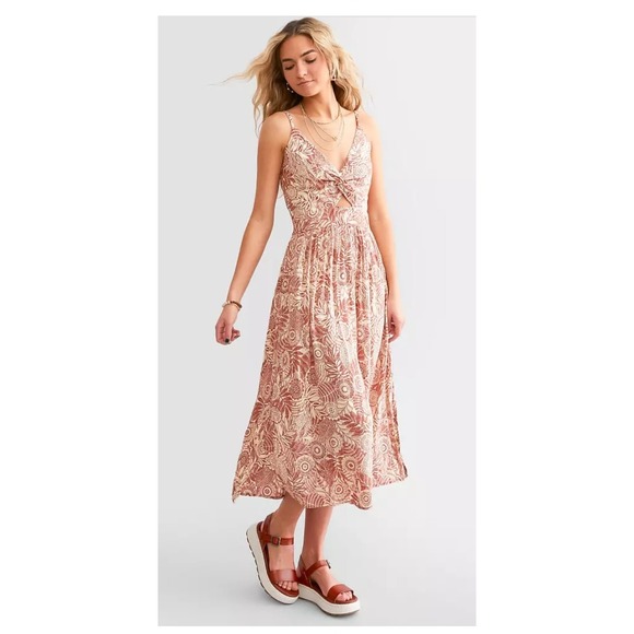 Angie Dresses & Skirts - ANGIE Floral Front Twist Midi Dress Forest‎ Fairy Grunge Boho Ethnic Ginger Sz S